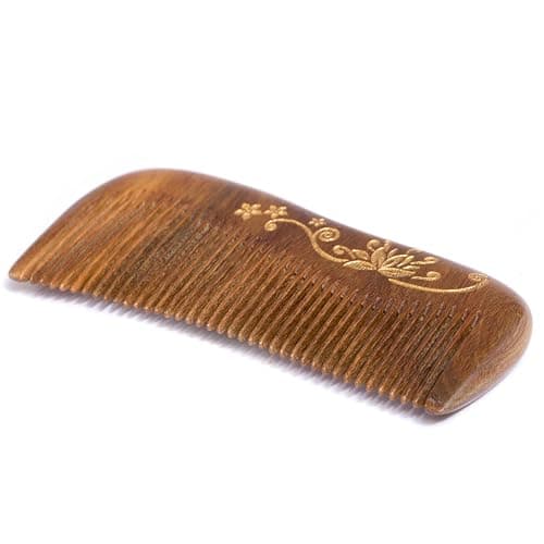 Breezelike Sandalwood Hair Comb - No Static Handmade Wooden Fine Tooth Detangling Comb with Golden Painted Flower thumbnail 3