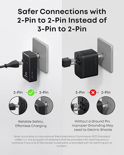 Anker Nano Travel Adapter, 5-Port Power Adapter with 1 AC, 2 USB-A, and 2 USB-C Ports, Smart Temperature Control, Compatible with Over 200 Countries, Ideal for Travel (1-Pack) thumbnail 5