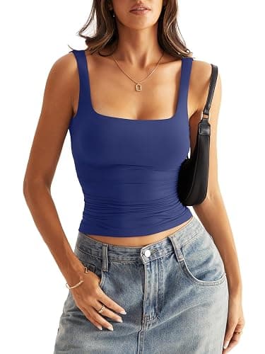 Eachyes Womens Square Neck Double Lined Tank Tops Low Back Fitted Sleeveless Shirts Summer Going Out Clothes - Image 1