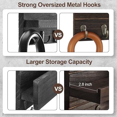 Lwenki Mail Organizer for Wall Mount – Key Holder with Shelf Includes Letter Holder and Hooks for Hallway Farmhouse Decor – Rustic Wood with Flush Mounting Hardware (16.5” x 9.1” x 3.4”) (Brown) thumbnail 4