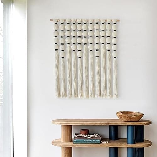 IOWER Macrame Wall Hanging Boho Wall Decor Sphericity Cotton Textile Wall Hanging Art Fiber Yarn Art Handmade 27" Wx31 L Detachable Assembly - Beige Medium thumbnail 4
