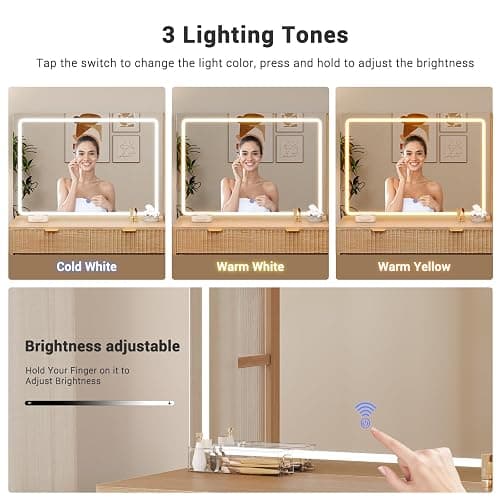 BTHFST Fluted Vanity Desk with Large Mirror,Lights,Charging Station, Oak | 47.4" Large Makeup Vanity with 7 Drawers, Glass Cabinet, Storage Shelves, Wood Vanity Table for Women, Girls thumbnail 3