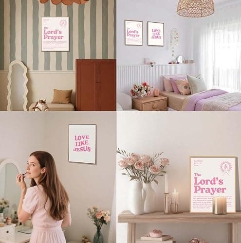 EVER-GOING TUNE Coquette Pink Bible Verse Wall Art Decor Posters Set of 4,Inspirational Scripture Prints,Jesus Wall Art,Minimalist Christian Room Decor for Bedroom/Dorm/Church 10x8 Inch (UNFRAMED) thumbnail 6