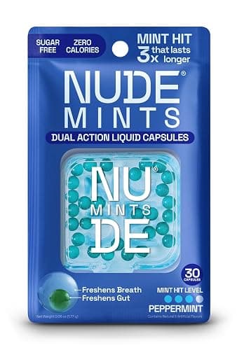 NUDE Menthes | Capsules liquides double action | Menthe arrosage bouche – Dure 3 fois plus longtemps – 3 fois plus fort – Traitement extrême de la mauvaise haleine pour adultes – Sans sucre, 0 - Image 1