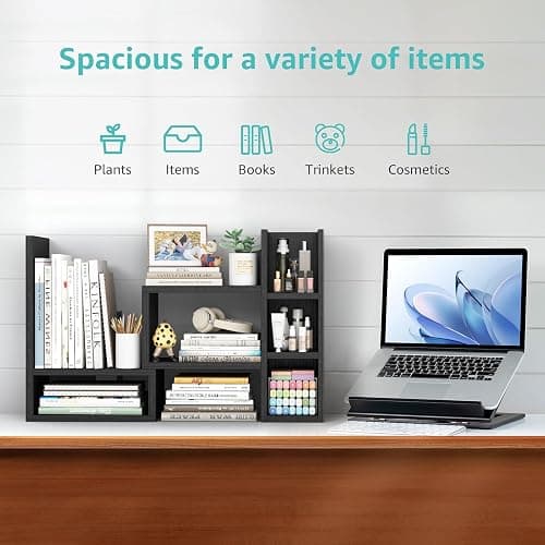 NUTIKAS Desk Shelves Desktop Orgnizer Shlef - Black Office Organization for Top of Desk Organizers and Accessories Corner Bookshelf Table Top Shelving Small Hutch Decorations for Office thumbnail 5