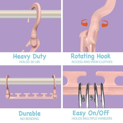 Wonder Hanger Max 10-Pack Space Saving Hangers, Reinforced Hooks Swivels 360°, Cascading Hanger, Teens, College Dorms, Kids & Closet Organizer, Assembled – Pastel Pink thumbnail 3