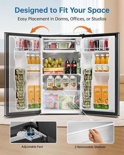 Frostorm 3.2 Cu Ft Mini Fridge with Freezer - Energy Efficient, Large Capacity Single Door Upright Freezer for Bedroom, Office & Dorm | Small Fridge, Reversible Door, ETL Certified(Silver) thumbnail 6