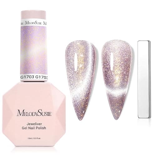 MelodySusie Starry Cat Eye Gel Nail Polish, 0.5 Fl Oz Light Pink Glitter Holographic Magnetic Nail Polish with Magnet, UV Nail Polish for Nail Art Manicure Salon DIY at Home G1703 - Image 1