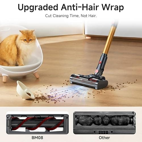 Cordless Vacuum Cleaner, 550W/50Kpa/70Mins Vacuum Cleaners for Home with Smart Auto Mode/LED Touch Display, Self-Standing Cordless Stick Vacuum Rechargeable, Vacuum Cleaner for Pet Hair/Carpet/Floors thumbnail 6