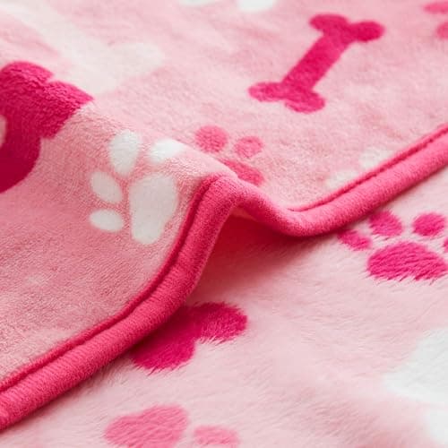 Allisandro Luxurious Dog Blanket, 350 GSM Super Fuzzy Microplush Fleece Pet Blankets for Small Medium Large Dogs and Cats, Pink Paw and Bone, 80" x 64” thumbnail 5