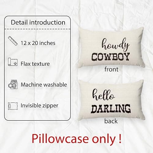 PUHEI Western Throw Pillows - Western Bedroom Decor Throw Pillow Cover, Western Pillow Covers, Western Home Decor, Couple Pillow Case 12 x 20 Inch Sofa Bed, Western Couples Gifts (Off-White) thumbnail 6