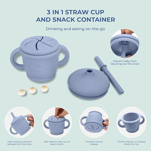 Silicone Baby Feeding Set – 10 Pcs Baby Led Weaning Supplies & Self Feeding Kit | BPA-Free Toddler Plates and Bowls Set, Bib, Fruit Feeder, Cup, Spoons & Forks – Empower Independence with LimeOr -Gray thumbnail 5