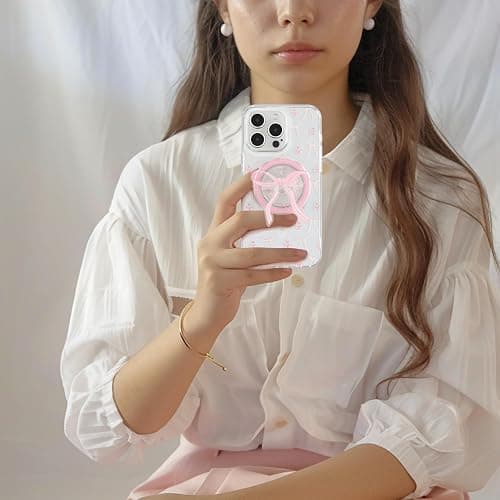 DALIHEBO Magnetic Case for iPhone 12 Pro Max, 3D Pink Magnetic Stand Bowknot Phone Case, Cute Pink Clear Bow Aesthetic Design Soft Durable TPU Transparent Protective Cover for Women Girls-01 thumbnail 7
