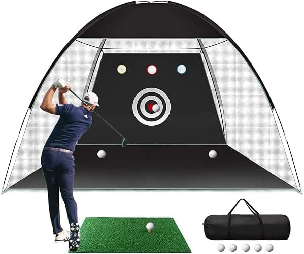 Golf Net, Easy POP UP Golf Practice Hitting Nets with Turf Mat, Easy to Install 10x7.5FT All in 1 Hitting Aid Backyard Driving Chipping Swing Training, Idea Gifts for Men - Image 1