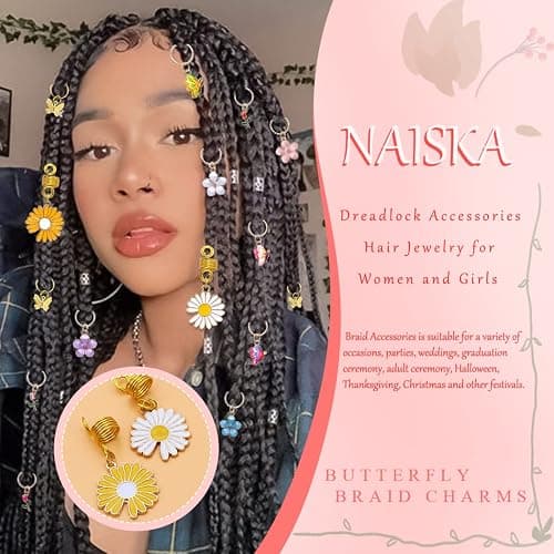 NAISKA 24Pcs Gold Butterfly Braid Clips Spring Hair Jewelry Dreadlock Accessories Colorful Butterflies Pendant Charms Flower Braid Clips Beads Cuffs Rings Hair Jewelry Gifts for Women thumbnail 5