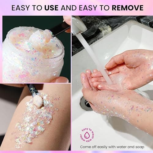 Teenitor Body Glitter, Face Glitter, White Glitter, 80g/2.8oz Face Body Glitter, Hair Glitter Gel, Rave Glitter, Mermaid Makeup Glitters for Kids thumbnail 7