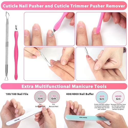 600PCS Clear Coffin Nail Tips Set Qinzave Clear Acrylic Nail Tips with Nail Glue Coffin Nails Full Cover with Nail Display Stand, Cuticle Nail Pusher Remover, Nail Files Buffer thumbnail 7