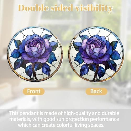Cafemira Acrylic Wall Accents,Stained Glass of a Purples Rose,Shatterproof Acrylic Wall Hangings,Round Artwork,Home Decor for White Walls,Make Your Space More Personalized,12x12 inch Easy to Hang thumbnail 6