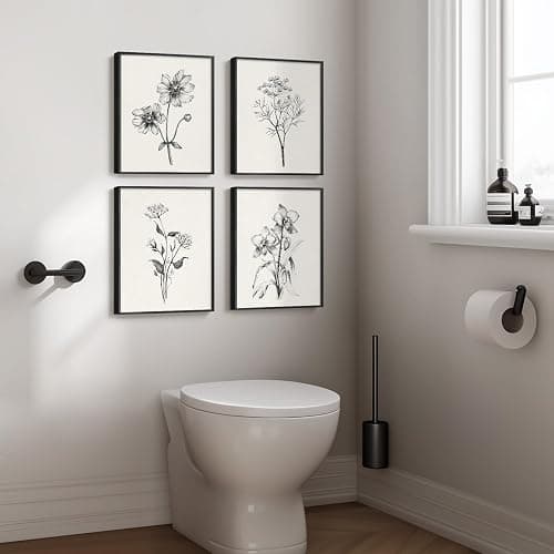 Framed Black and White Floral Wall Art for Bedroom, 4 Piece Vintage Botanical Canvas Paintings Artwork for Modern Farmhouse, Minimalist Flower Pictures for Living Room Kitchen Bathroom Wall Decor thumbnail 5