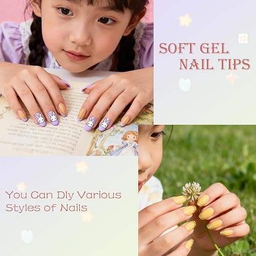 OPkssnails Extra Short Almond Kid Nail Tips,360Pcs Soft Gel Nail Tips Pre-Shaped Press On Nails For Kids,Clear Acrylic Half Matte Full Cover Fake Nail For Kids DIY Extension & Salon Use12 Sizes thumbnail 3