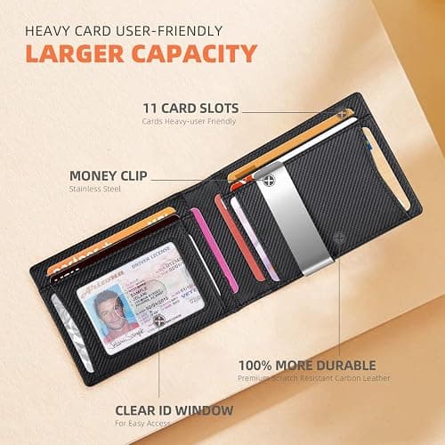 RUNBOX Slim Wallets for Men - Leather Money Clip Mens Wallet - RFID Blocking Front Pocket Bifold Wallet - Thin Credit Card Holder with Gift Box thumbnail 7