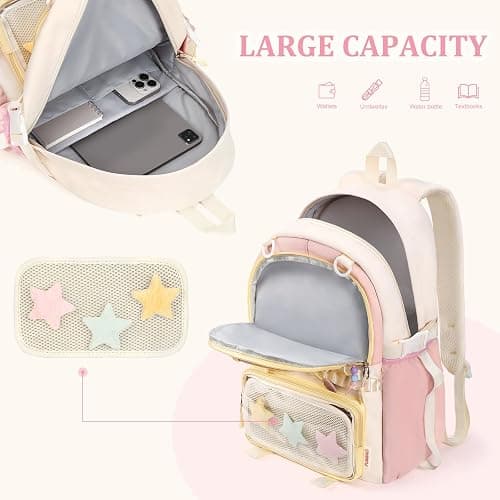 jingyuKJ Kawaii ita Backpack - Cute Backpack Coquette Aesthetic Back Pack Y2K Daypack with Clear Pockets with Clear Pockets (Pink) thumbnail 5