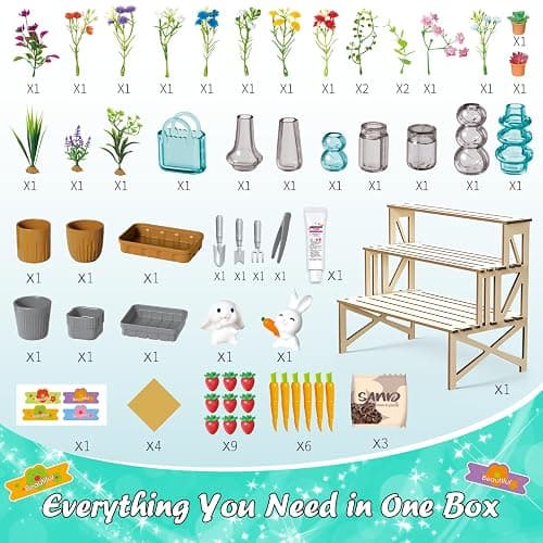 Make It Miniature Botanicals Kit - Mini Plants Collectibles with Flowers, Bouquets, Bonsai, Succulent, Garden, Wooden Display Stand - DIY Crafts Toy Gifts for Kids 6+, Collectors, Decoration thumbnail 8
