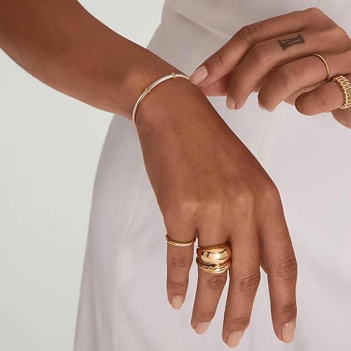 NOKMIT Two-Tone Stackable Bangle Bracelets for Women, Triple Interlocking Stainless Steel Bangle Set, Classic High Polished Thin Plain Non-Tarnish Mixed Metal Gold&Silver 1PC/3PCS thumbnail 2