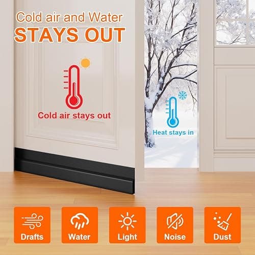 Ormein Door Draft Stopper, Adjustable Weather Stripping Seal for Cold Insulation, Bottom/Under Sweep for Exterior & Interior Doors, Seal Blocker Noise, Black, 39 inches thumbnail 2