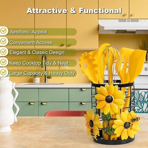Sunflower Utensil Caddy with Silicone Cooking Utensils thumbnail 3