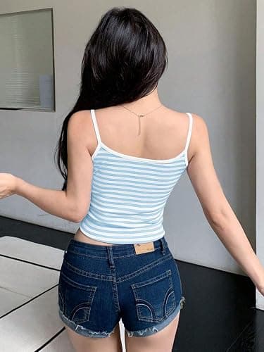 Cioatin Women Y2K Sleeveless Striped Spaghetti Strap Crop Cami Tank Backless Slim Fit Aesthetic Going Out Tops Girls thumbnail 2