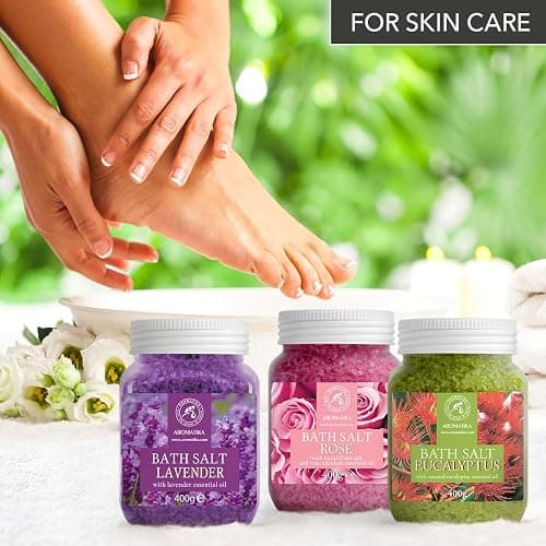 Bath Salts Set 3x400g - Lavender - Rose - Eucalyptus - 100% Natural Essential Oil - Good for Good Sleep - Bathing - Body Care - Wellness - Beauty - Relaxation - Spa thumbnail 6