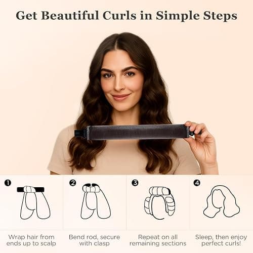 Heatless Hair Curler Set – 4PCS Velvet Overnight Blowout Rods for Heatless Curls, Jumbo Flexible Curling Rods to Sleep In, No Heat Curling Tools for Natural Waves and Curls Brown thumbnail 2