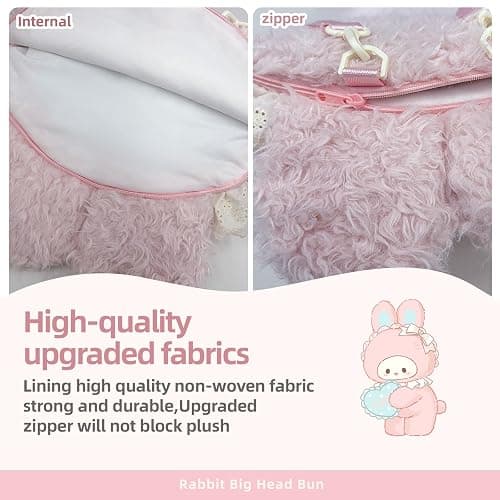 GUULYMIE Pink Bunny Plush Backpack 15 Inch Cute Rabbit Head Stuffed Animal Bag with Adjustable Straps Handmade Soft Lightweight Plush Backpack for Daily Use Photos Travel and Room Decor thumbnail 5