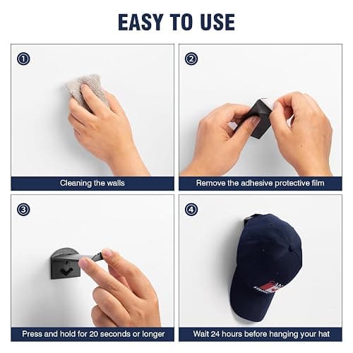 Ahahute 3.0 Inch Wall Hat Hooks (8 Pack) – Strong Adhesive Cowboy Hat Rack with Anti-Slip Teeth, Multi-Purpose Hook for Keys & Accessories, Minimalist Hat Organizer, Western Room Décor – Black thumbnail 6