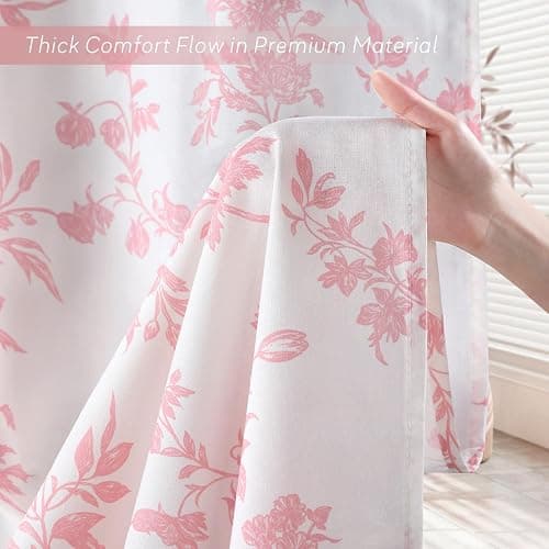 XOGUIBO Pink Floral Shower Curtain,Vintage Cotton Cottagecore Shower Curtains for Bathroom, 72" W x 72" L thumbnail 6