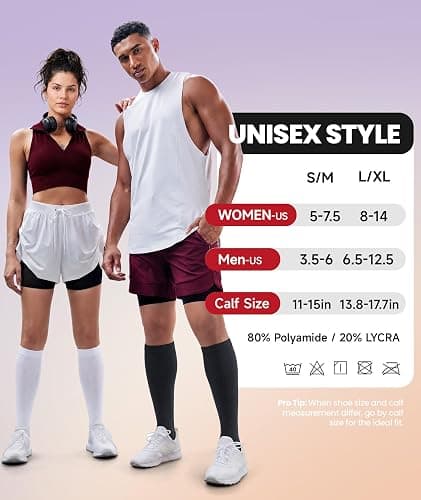 PULIOU Cooling Compression Socks for Women Men, 20-30 mmHg Circulation Knee High for Travel, Flying, Running, 2 Pairs thumbnail 7