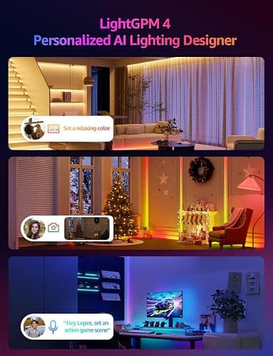 Lepro S1 AI LED Strip Lights for Bedroom - 16.4ft Smart RGB Light Strips with IC and Rainbow Chasing Effects, Color Segment DIY, Personalized Al Lighting Designer, No Remote, 2.4G Wi-Fi & Bluetooth thumbnail 2