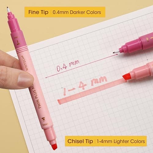 WRITECH Dual Tip Highlighter Markers: Aesthetic Fine & Chisel Tip Pastel Vintage Marker Multicolor Pens Pack No Bleed & Smear for Bible Highlighting Journaling, Assorted Colors 12ct thumbnail 5