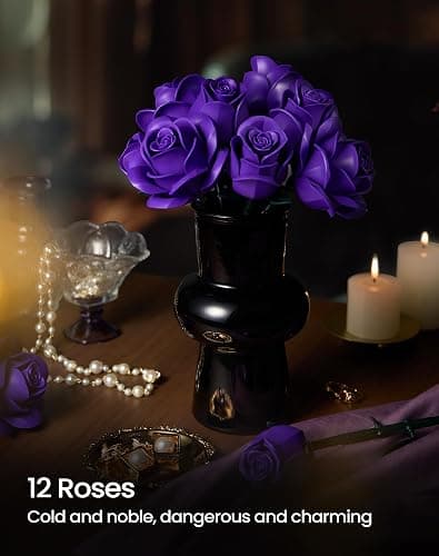 iATOM Purple Rose Bouquet Building Set, 12Pcs Flowers Botanical Collection for Adults Women, for Her/Girlfriend/Mom/Wife/Couple, Purple Retro Home Office Table Centerpiece Decor thumbnail 5