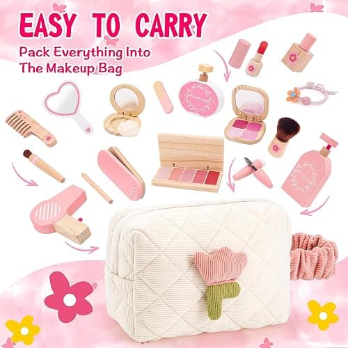 Wooden Makeup Toy Set for Girls Pretend Play Makeup Kit for Toddlers 3-5 with Bag, Birthday Gifts for Girls Toys Kids Aged 3 4 5 6 7 8 thumbnail 6