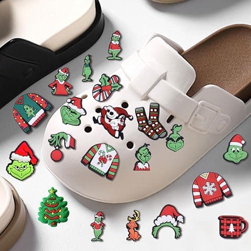 AWAVM 20pcs Multicoloured Christmas Theme Cartoon Anime Shoe Charms for Croc Clog Decoration thumbnail 6