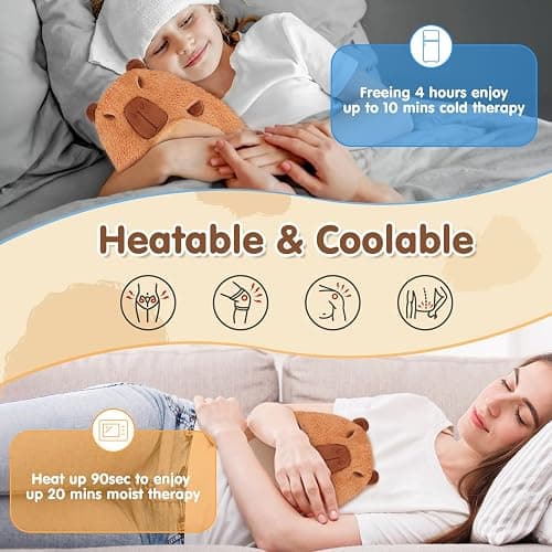 Capybara Microwavable Heating Pad for Belly, Neck & Shoulders, Heated Stuffed Animals with Moist Heat, Removable Plush Cover, Unscented Natural Fill, Adorable Surprise Present, 7.8" x 10.6", 1.2 lb thumbnail 3