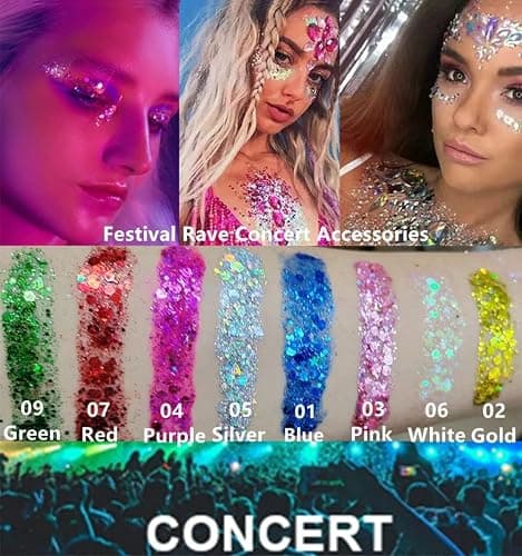Go Ho Clear White Face Body Glitter - Party Flash Festival Rave Outfits for Women&Kids,Holographic Glitter White Face Paint,Halloween Mermaid Fairy Makeup Chunky Sequins Gel,Rave Pride Accessories thumbnail 7