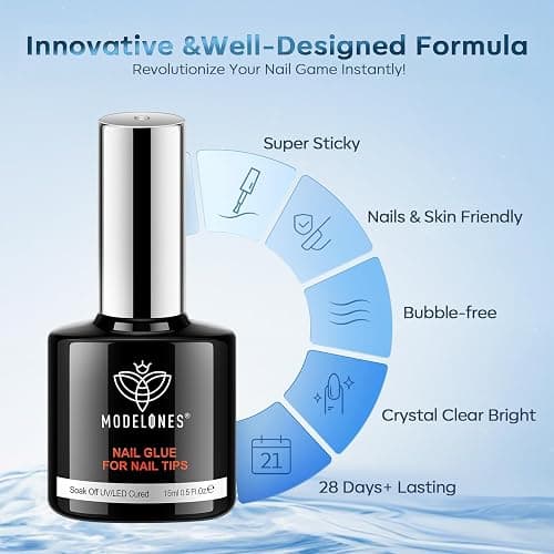 modelones 10 in One Gel Nail Glue Brush On Nail Glue 15 ml for Tips, Rhinestones, Base Coat, Blooming Art Gel Kit for Press on Nails Acrylic tips U V Lamp Needed 2Pcs thumbnail 7