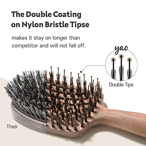 Yao Boar Bristle Hair Brush - Ventilated Thick & Curly Hair Detangler for Women & Kids, Shiny & Textured Hair thumbnail 6