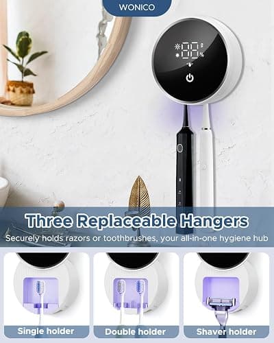 Toothbrush Holders for Bathroom, WONICO Toothbrush Sanitizer Holder, Tooth Brush Wall-Mounted Cleaner Organizer with Auto-Inductive Cover, Air Drying Fits Most Electric, Manual and Kids’ Toothbrushes thumbnail 9