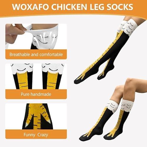 woxafo 2 Pair Chicken Leg Socks, 3D Novelty Funny Knee-High & Mid-Calf Chicken Costume Feet Socks, Animal Paw Sock for Women Men Thanksgiving Xmas Birthday Party Stocking Stuffer Gifts thumbnail 4