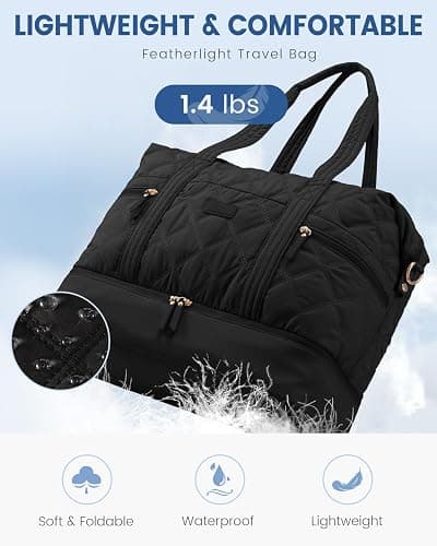 LOVEVOOK Travel Duffle Bag, Lightweight Weekender Bags for Women with Shoe Compartment, 40L Puffer Gym Bag Personal Item Travel Bag, Overnight Bags and Hospital Bag for Labor and Delivery, Black thumbnail 7