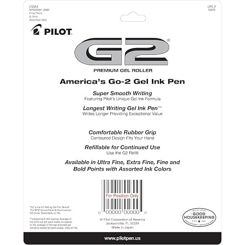 Pilot G2 Premium Gel Pens, Gel Roller Pens, Fine Point 0.7 mm Assorted Colors Pack of 8 thumbnail 3